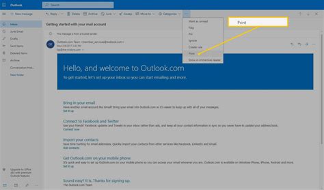 how to print on outlook